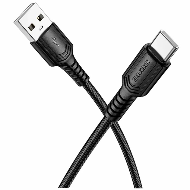 Кабель USB Type-C 3A 1м для заряджання та передачі даних чорний Borofone BX116 ПВХ - Фото 1 Кабель USB Type-C 3A 1м для заряджання та передачі даних чорний Borofone BX116 ПВХ - зображення 1
