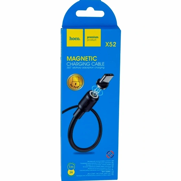 Кабель USB Type-C Hoco X52 Sereno магнитный 1м 3А черный для быстрой зарядки смартфонов - изображение 2
