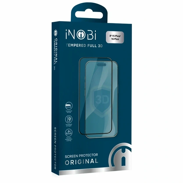 Защитное стекло iNOBI Original 3D черное для iPhone 15 Plus 16 Plus твёрдость 9H олеофобное покрытие - Фото 2 Защитное стекло iNOBI Original 3D черное для iPhone 15 Plus 16 Plus твёрдость 9H олеофобное покрытие - изображение 2