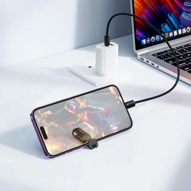 Кабель Hoco X126 Experto 30W 0.35м Type-C to Lightning чорний нейлон для заряджання та передачі даних - зображення 2