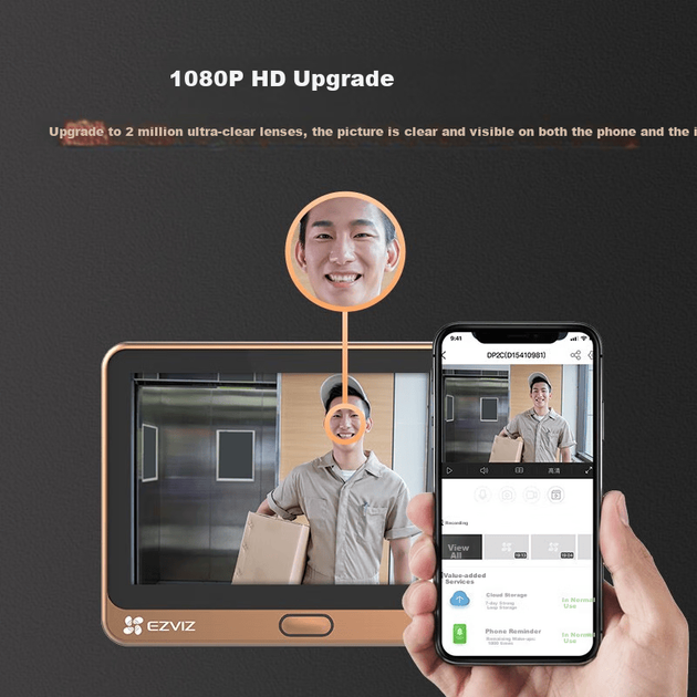 Умная дверная камера Yingshi DP2C, HD 1080p, электронный дверной глазок Hikvision, визуальный звонок и система видеонаблюдения за дверью, удаленный видеозвонок. - изображение 2