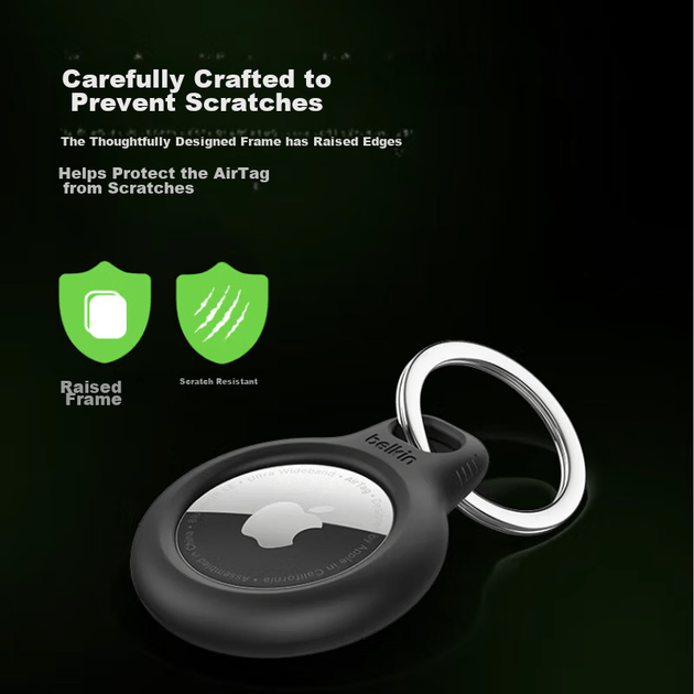 Брелок BELKIN AirTag/AirTag2, совместимый с устройством Apple AirTags Protection Tracker, силиконовый грязеотталкивающий противоударный чехол F8W973, черный - изображение 6