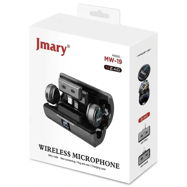 Беспроводная петличная радиосистема JMARY MW-19 2-в-1 Lightning + Type-C с двумя микрофонами Черный - Фото 2 Беспроводная петличная радиосистема JMARY MW-19 2-в-1 Lightning + Type-C с двумя микрофонами Черный - изображение 2