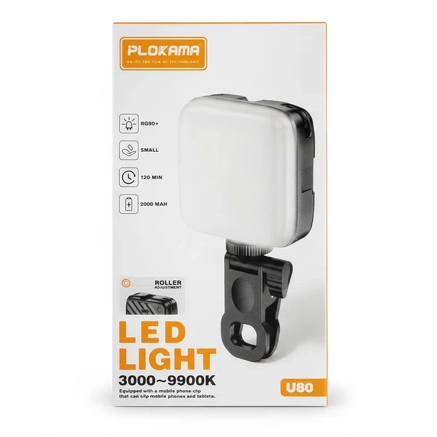 Аккумуляторный LED свет для видеосъемки PLOKAMA U80 3000K-9900K 2000 mAh для блогеров и селфи Черный - Фото 3 Аккумуляторный LED свет для видеосъемки PLOKAMA U80 3000K-9900K 2000 mAh для блогеров и селфи Черный - изображение 3