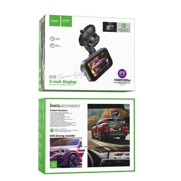 Видеорегистратор Hoco DV5 Dash Cam Full HD 1080P с 3-дюймовым IPS дисплеем и ночной съемкой Черный - изображение 8