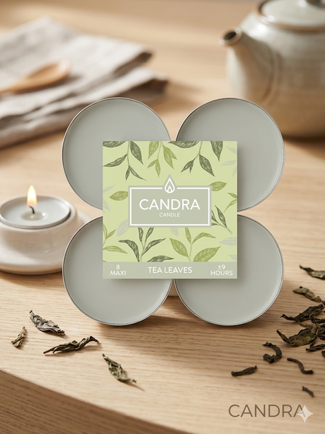 Набір ароматичних свічок-таблеток Candra Tea Leaves 8 шт – аромат чайного листя, горіння до 8 год - зображення 2