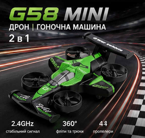 Квадрокоптер машинка G50 Mini дрон-машина із захистом пропелерів, 2.4GHz, світлодіодне підсвічування, трюки 360°, іграшка дрон для дітей та дорослих, міні дрон з керуванням - Фото 1 Квадрокоптер машинка G50 Mini дрон-машина із захистом пропелерів, 2.4GHz, світлодіодне підсвічування, трюки 360°, іграшка дрон для дітей та дорослих, міні дрон з керуванням - зображення 1