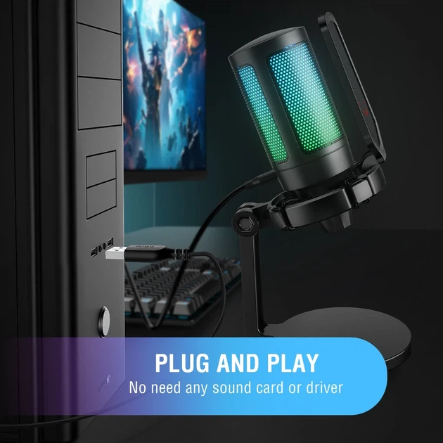 Игровой USB микрофон FIFINE AmpliGame A6NEO RGB конденсаторный для стрима ПК PS5 PS4 Switch ноутбука, сенсорный mute - Фото 3 Игровой USB микрофон FIFINE AmpliGame A6NEO RGB конденсаторный для стрима ПК PS5 PS4 Switch ноутбука, сенсорный mute - изображение 3