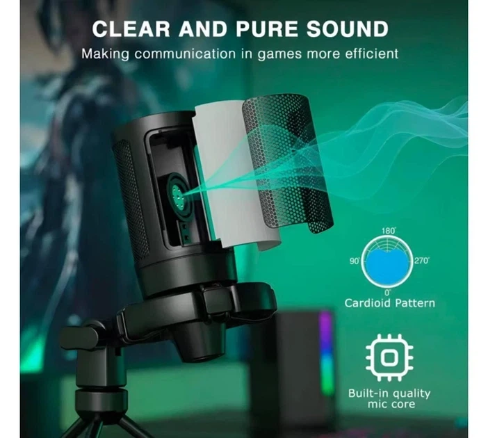 Микрофон FIFINE AmpliGame A2 USB RGB игровой конденсаторный для ПК ноутбука PS4 PS5 MacBook со штативом черный - изображение 8