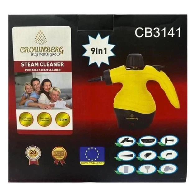 Ручной отпариватель 9в1 с насадками 1200Вт Steam Cleaner Crownberg CB 3141 пароочиститель для полов, окон, сантехники, штор, одежды 350мл - Фото 6 Ручной отпариватель 9в1 с насадками 1200Вт Steam Cleaner Crownberg CB 3141 пароочиститель для полов, окон, сантехники, штор, одежды 350мл - изображение 6