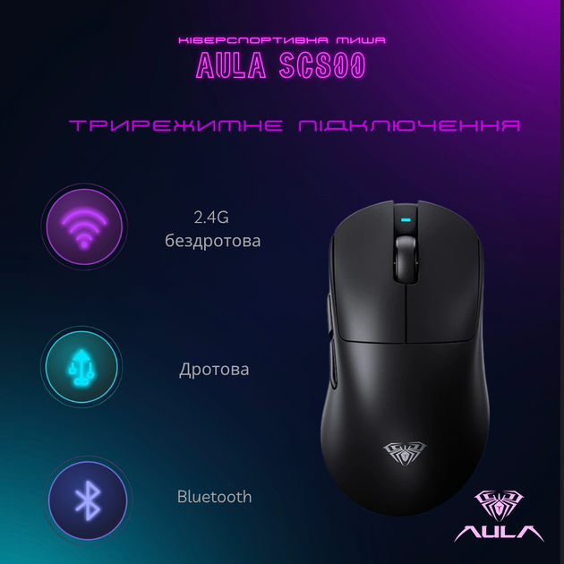 Геймерська бездротова миша AULA SC800 PAW3395 8K Black - зображення 6