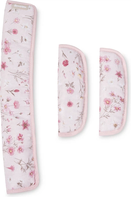 Набір для коляски Sensillo Velvet Bloom Deluxe Вкладиш 80 x 40 см + Подушка + Накладки Рожевий (5903076324764) - зображення 4