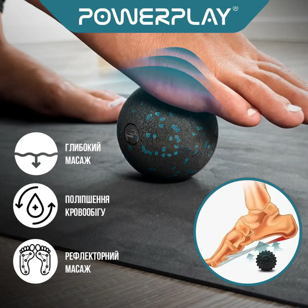 Массажный мяч PowerPlay PP-4350 Epp Massage Ball d8 см Черно/Голубой (PP-4350_Cyan_d8) - изображение 7
