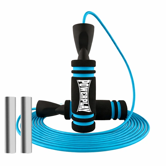 Скакалка швидкісна PowerPlay 4212 X ROPE з обтяжувачами Чорно/Синя (120г*2) 3м. - Фото 1 Скакалка швидкісна PowerPlay 4212 X ROPE з обтяжувачами Чорно/Синя (120г*2) 3м. - изображение 1