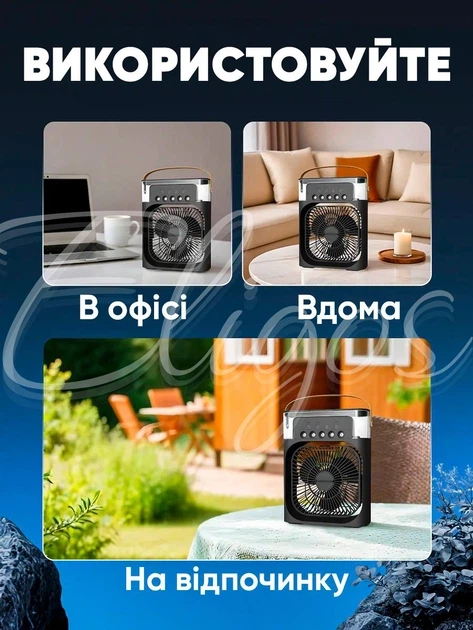 Міні кондиціонер Smart портативний зволожувач повітря з резервуаром 600 мл вентилятор настільний USB нічник таймер 3 швидкості 7 кольорів чорний компактний для дому офісу - Фото 4 Міні кондиціонер Smart портативний зволожувач повітря з резервуаром 600 мл вентилятор настільний USB нічник таймер 3 швидкості 7 кольорів чорний компактний для дому офісу - изображение 4