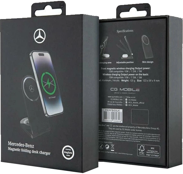 Складна бездротова зарядка Mercedes MEMFBGSLK 15W Silver Star MagSafe Black (3666339169848) - зображення 3