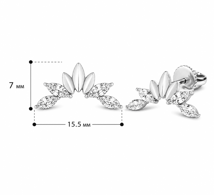 Серьги-гвоздики из белого золота Crystal Crown (з40067.1) - изображение 3