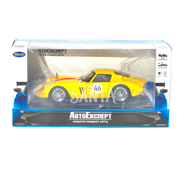 Машинка метал Ferrari 250 GTO жовта 1:32 світло звук інерція відчиняються двері капот багажник (TK-42580) - Фото 9 Машинка метал Ferrari 250 GTO жовта 1:32 світло звук інерція відчиняються двері капот багажник (TK-42580) - зображення 9