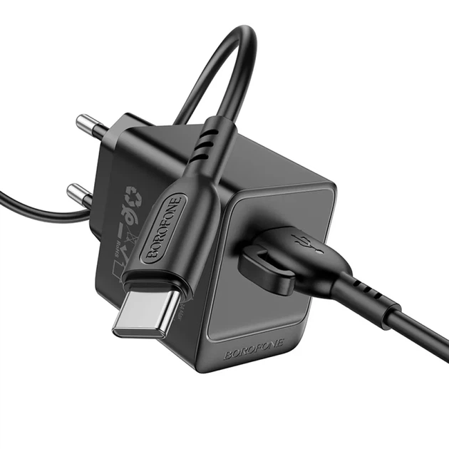 Мережевий зарядний пристрій Borofone BAS11A 10.5W з кабелем USB-C 1 м, USB-A, адаптер живлення для смартфонів, чорний - зображення 2