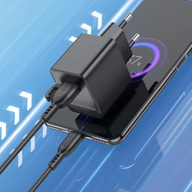 Мережевий зарядний пристрій Borofone BAS11A 10.5W з кабелем Micro-USB 1 м, USB-A, адаптер живлення для смартфонів, чорний - зображення 5