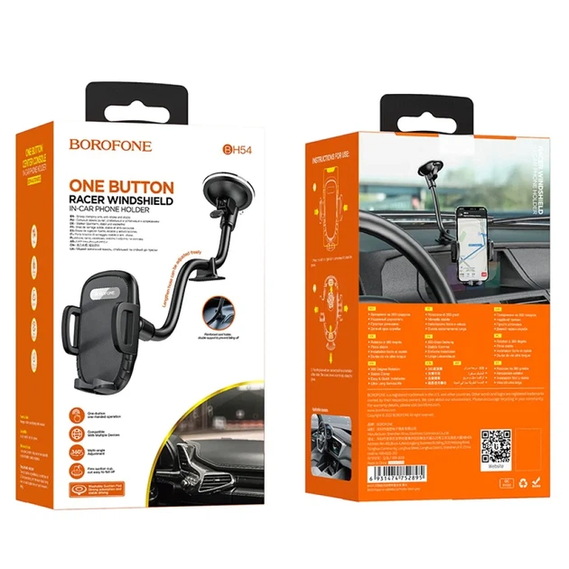 Автодержатель для телефона Borofone BH54 One Button Racer Windshield, держатель на лобовое стекло с присоской, гибкая ножка для удобной фиксации устройства, черный - изображение 6