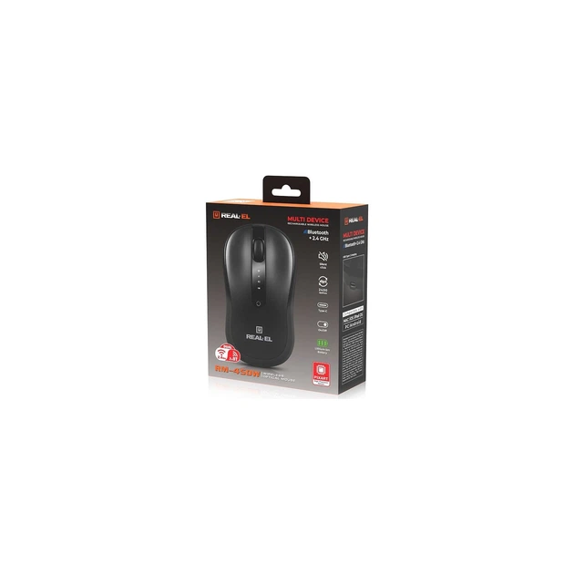 Мишка REAL-EL RM-450W Wireless/Bluetooth Black/Gray (EL123200046) - Фото 9 Мишка REAL-EL RM-450W Wireless/Bluetooth Black/Gray (EL123200046) - изображение 9
