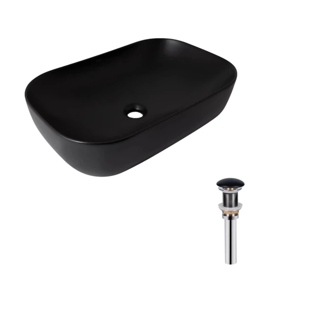 Комплект для ванной Qtap Robin Matt Black 600x390 мм накладная раковина + донный клапан PU03 + сифон Tani 02 Chrome (47296/32528) - изображение 2