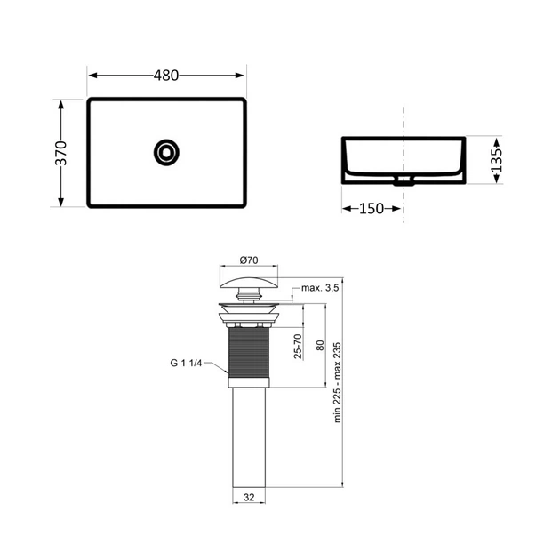 Комплект для ванной Qtap Tern White 480x370 мм с накладной раковиной, донным клапаном PU02 и сифоном (47301) - изображение 3