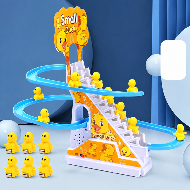 Интерактивная игра для детей Small Duck утиные гонки 5,5х14х25,5 см 3 уточки музыкальная игрушка эскалатор с утками утиная трасса Желтый - изображение 2