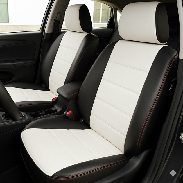 Авточохли на Renault Grand Scenic III Auto Style екокожа чорно білі - зображення 3