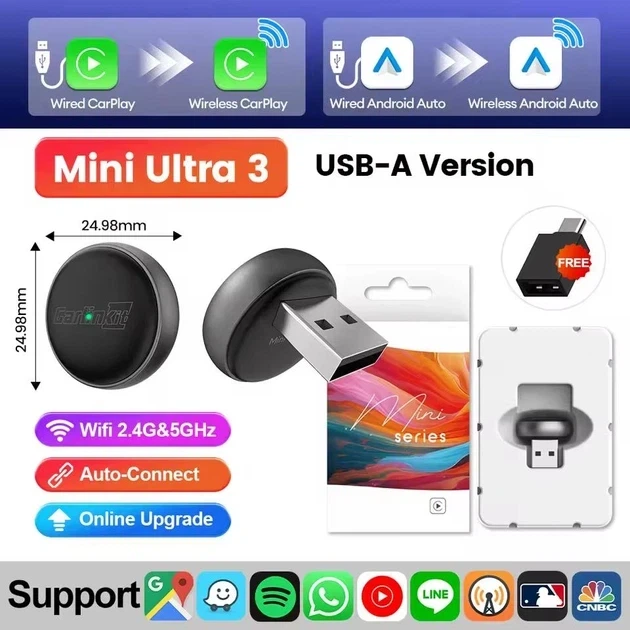 Carlinkit 2 в 1 5.0 Mini Ultra 3 бездротовий адаптер CarPlay Android Auto USB-A/Type-C | швидке підключення - зображення 4