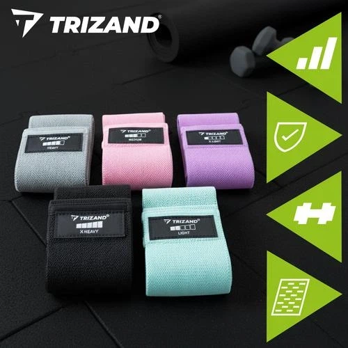 Набор резинок для фитнеса Trizand 25877, 5 шт, 5–35 кг, тканевые, противоскользящие, с планом тренировок - Фото 10 Набор резинок для фитнеса Trizand 25877, 5 шт, 5–35 кг, тканевые, противоскользящие, с планом тренировок - изображение 10