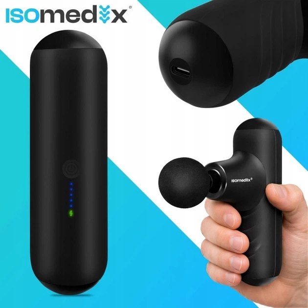 Перкуссионный массажер Isomedix Mini Gun 27311, аккумуляторный, 4 насадки, 5 режимов, с кейсом - изображение 5