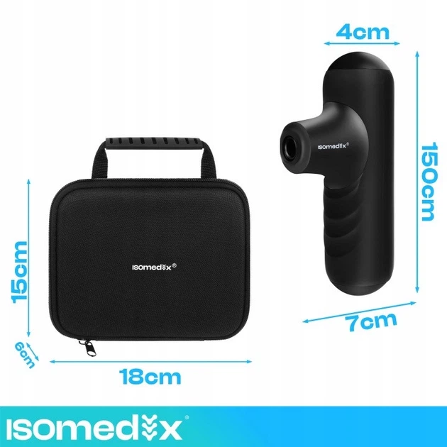 Перкуссионный массажер Isomedix Mini Gun 27311, аккумуляторный, 4 насадки, 5 режимов, с кейсом - изображение 7