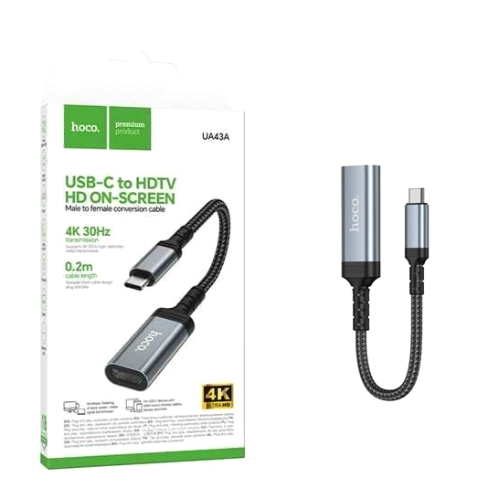 Перехідник Hoco UA43A Type-C to HDTV 4K 30 Hz 20 см сірий алюміній - Фото 4 Перехідник Hoco UA43A Type-C to HDTV 4K 30 Hz 20 см сірий алюміній - зображення 4