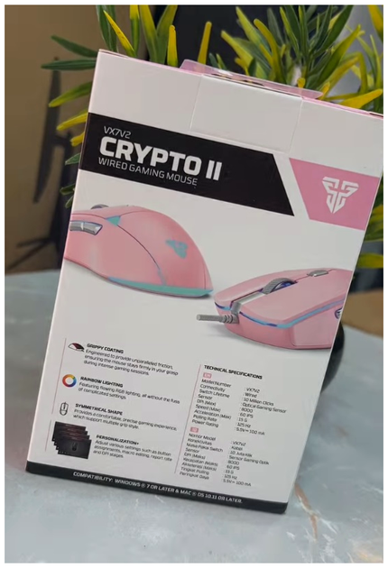 Игровая USB мышь Fantech VX7V2 Crypto II оптический сенсор 8000 DPI 4 кнопки розовая - зображення 7