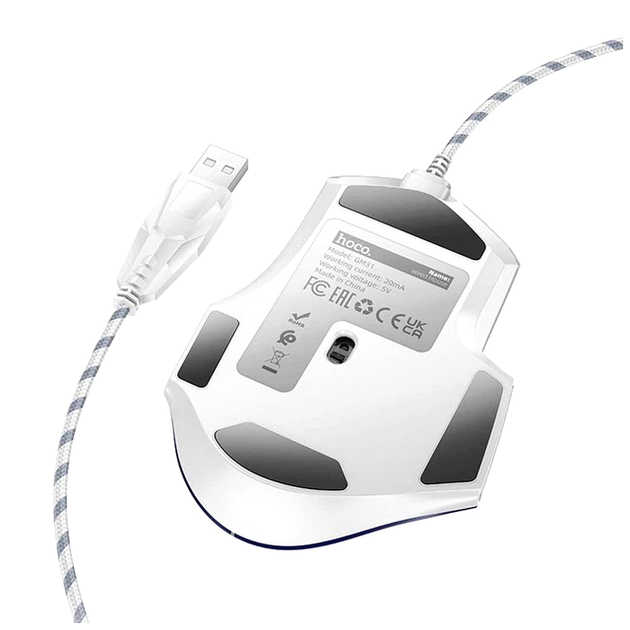 Ігрова миша USB Hoco GM31 Overlord 3600 DPI 1.5 м біла синя ABS пластик для геймерів - зображення 4