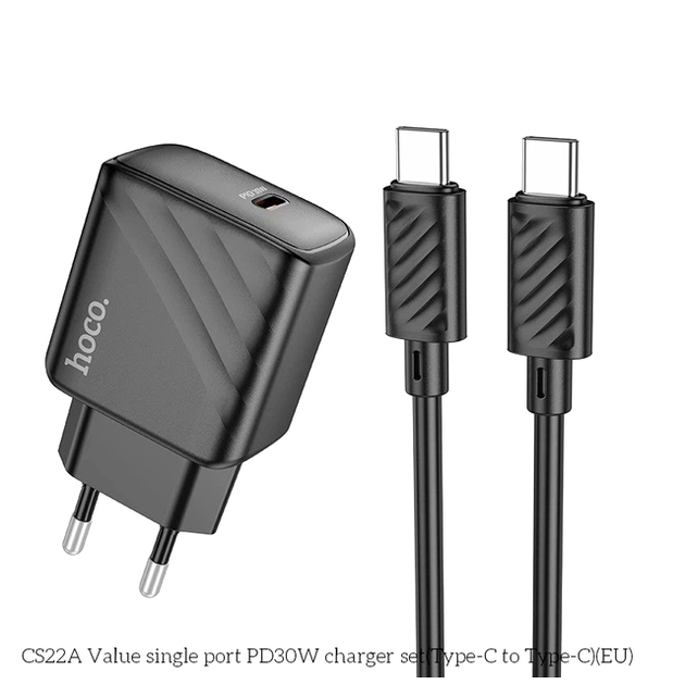 Мережевий зарядний пристрій Hoco CS22A 30 W USB-C Type-C чорний для швидкого заряджання ґаджетів - зображення 6