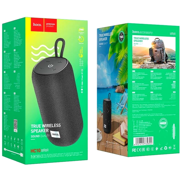 Колонка Hoco HC10 5 Вт 1200 mAh Bluetooth USB Type-C IPX5 Черный - изображение 3