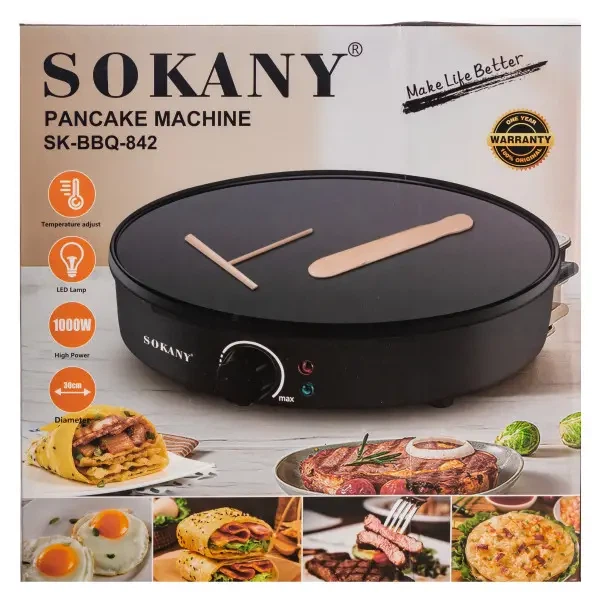 блинница sokany sk-bbq-842 30 см 1000 вт, антипригарное покрытие, регулировка температуры - изображение 8
