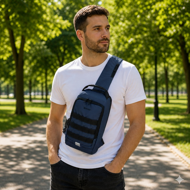 Рюкзак через плече (слінг) Derby 012602 Sling Navy — міський однолямковий рюкзак, Oxford 600D TPU синій - зображення 2