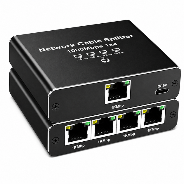 RJ45 разветвитель MZX 1x4 1000Mbps черный сетевой LAN адаптер сплиттер для интернет-кабелей Cat5e Cat6 Cat7 Cat8 - изображение 2