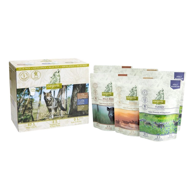 Набор влажного корма для собак Isegrim Roots Multipack Mono-протеиновый (кабан / конина / индейка) 6×410 г. - изображение 2
