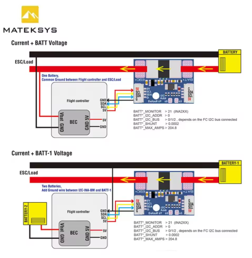 Датчик току та напруги для FPV дронів Matek I2C-INA-BM INA 228, 0–85V 204A I2C монітор живлення - зображення 3