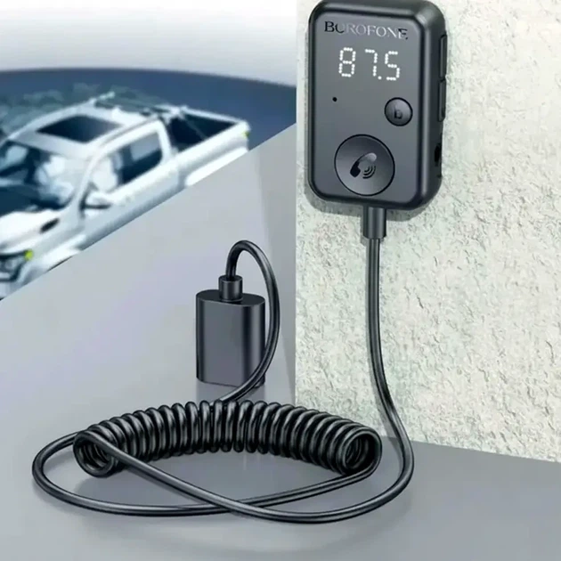 FM модулятор Borofone BC49 с Bluetooth 5.3 AUX USB для автомобиля черный - изображение 6