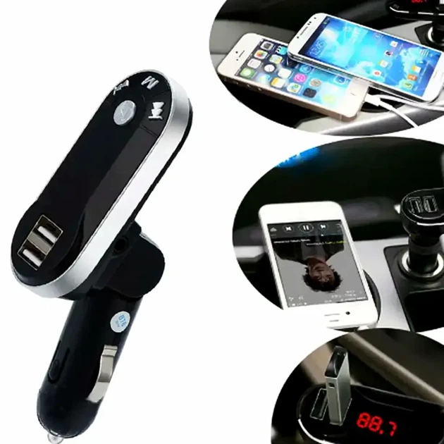FM-трансмиттер Bluetooth для автомобиля с пультом 2 USB порта поддержка MicroSD 12-24V CM i9 черный - изображение 3