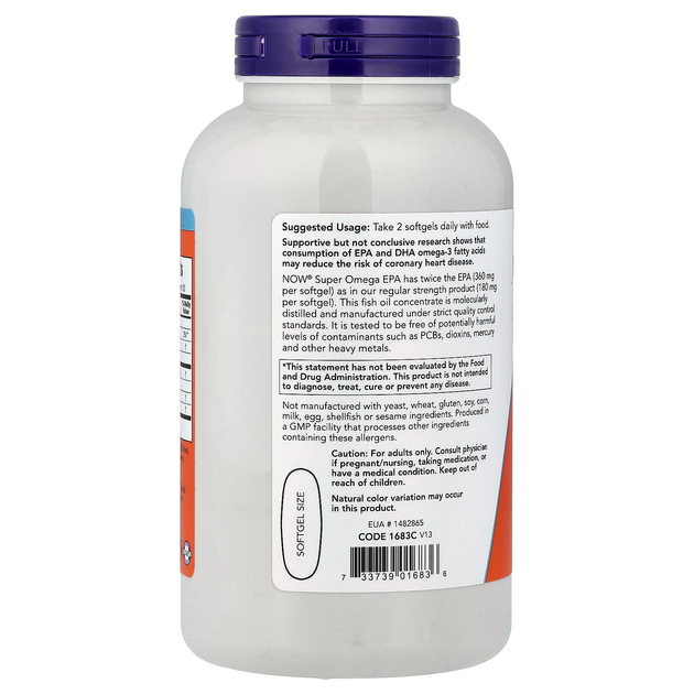 Рыбий жир из суперомега ЭПК NOW Foods "Super Omega EPA" жирные кислоты омега-3, 1000 мг (240 гелевых капсул) - изображение 3