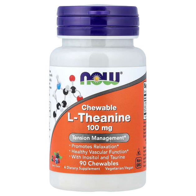 L-Теанин NOW Foods "L-Theanine" со вкусом ягод, 100 мг (90 жевательных таблеток) - Фото 1 L-Теанин NOW Foods "L-Theanine" со вкусом ягод, 100 мг (90 жевательных таблеток) - изображение 1