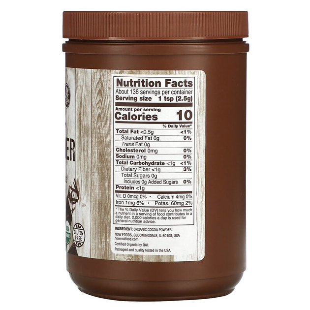 Органический какао-порошок NOW Foods, Real Food Cocoa Lovers "Organic Cacao Powder" натуральный шоколад, без сахара (340 г) - изображение 2
