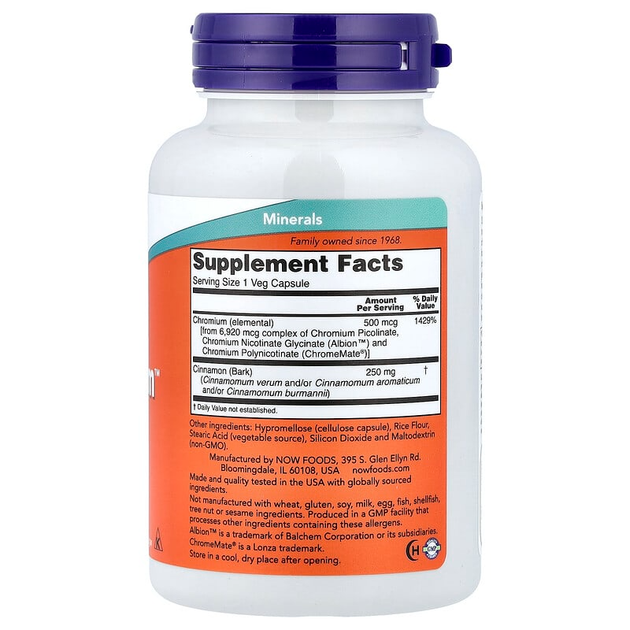 Хром NOW Foods, Tri-Chromium, підтримує здоровий метаболізм глюкози, 500 мкг, 180 капсул - зображення 2